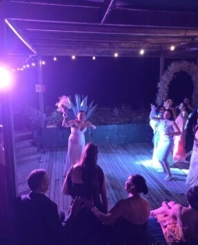 Wedding guests celebrating on the dance floor